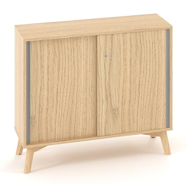 [IR100076] ALFA ROOT Regal, Schiebetüren, 1 Ablage, 100 x 45 x 88,7 cm, Eiche