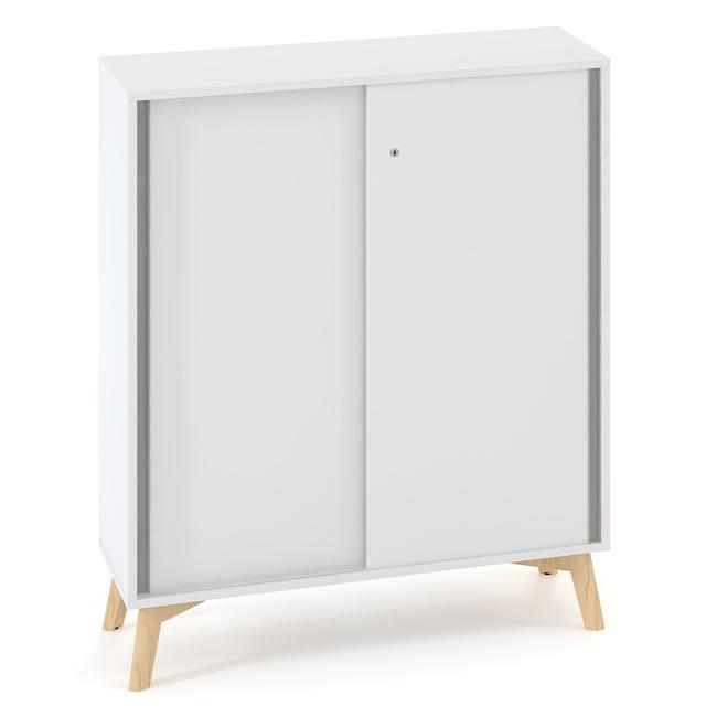 [IR100077] ALFA ROOT Regal, Schiebetüren, 2 Regalböden, 100 x 45 x 121,5 cm, weiß