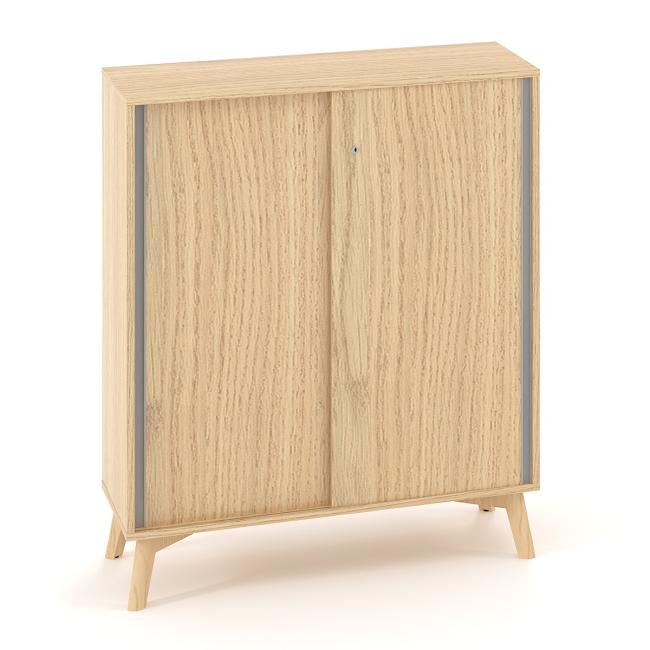 [IR100078] ALFA ROOT Regal, Schiebetüren, 2 Regalböden, 100 x 45 x 121,5 cm, Eiche