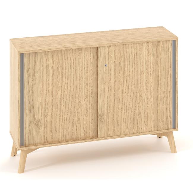 ALFA ROOT Regalsystem mit Trennwand, Schiebetüren, 1 Einlegeboden, 120 x 45 x 88,7 cm, Eiche