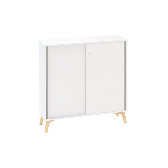 ALFA ROOT Regal mit Trennwand, Schiebetüren, 2 Einlegeböden, 120 x 45 x 121,5 cm, weiß