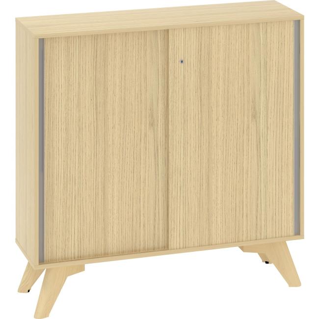 ALFA ROOT Regalsystem mit Trennwand, Schiebetüren, 2 Einlegeböden, 120 x 45 x 121,5 cm, Eiche