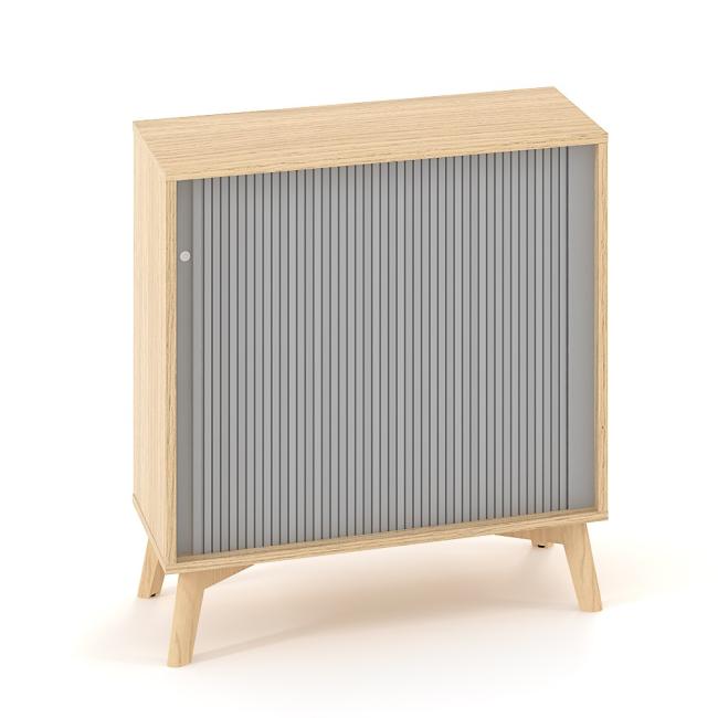 [IR100084] ALFA ROOT Regal, Lamellentüren RAL 9010, 1 Einlegeboden, 80 x 45 x 88,7 cm, Eiche