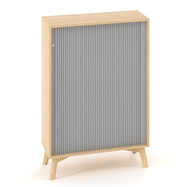ALFA ROOT Regal, Lamellentüren RAL 9010, 2 Regalböden, 80 x 45 x 121,5 cm, Eiche