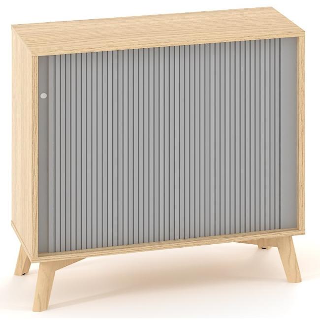 [IR100088] ALFA ROOT Regal, Lamellentüren RAL 9010, 1 Regalboden, 100 x 45 x 88,7 cm, Eiche