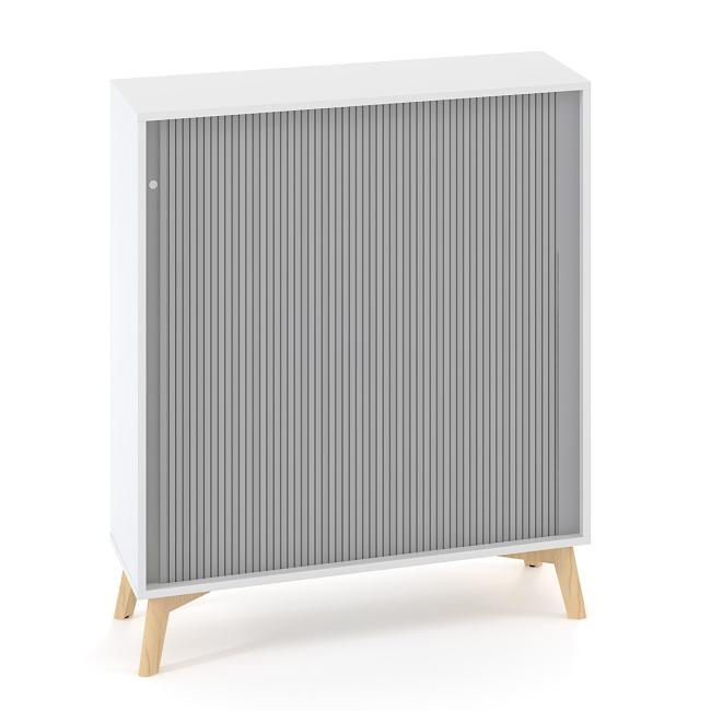 [IR100089] ALFA ROOT Regal, Lamellentüren RAL 9010, 2 Regalböden, 100 x 45 x 121,5 cm, weiß