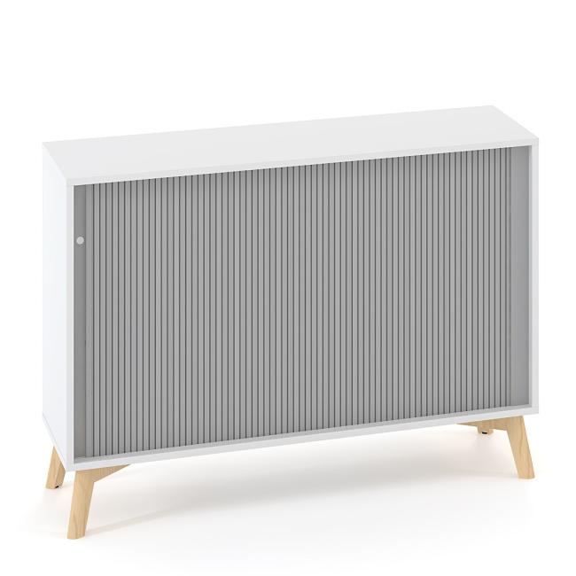 ALFA ROOT Regal mit Trennwand, Lamellentüren RAL 9010, 1 Einlegeboden, 120 x 45 x 88,7 cm, weiß