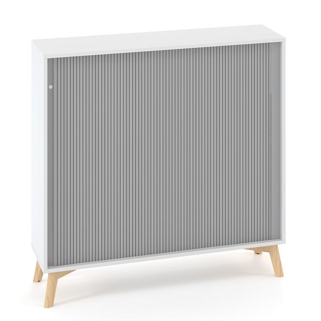 [IR100093] ALFA ROOT Regal mit Trennwand, Lamellentüren RAL 9010, 2 Einlegeböden, 120 x 45 x 121,5 cm, weiß