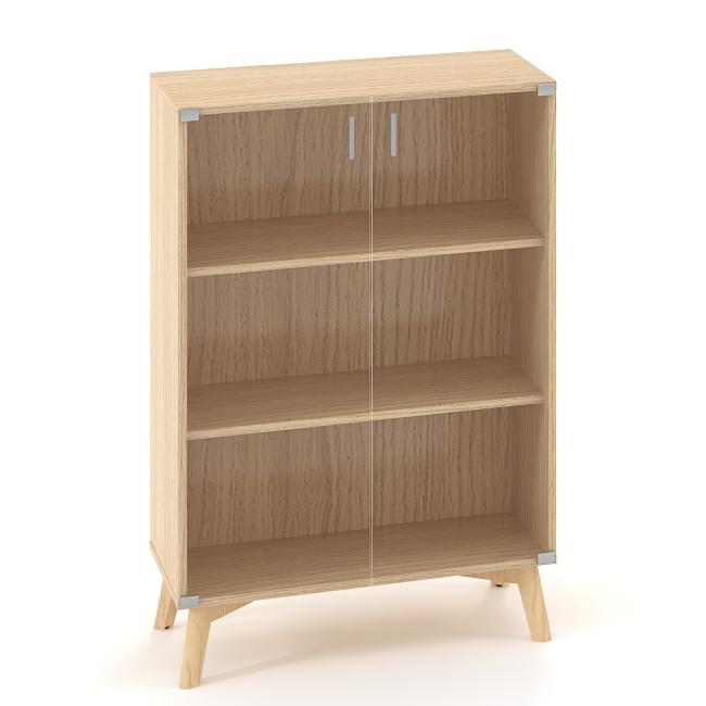 ALFA ROOT Regalschrank, Glas, 2 Ablagen, 80 x 45,8 x 121,5 cm, Eiche