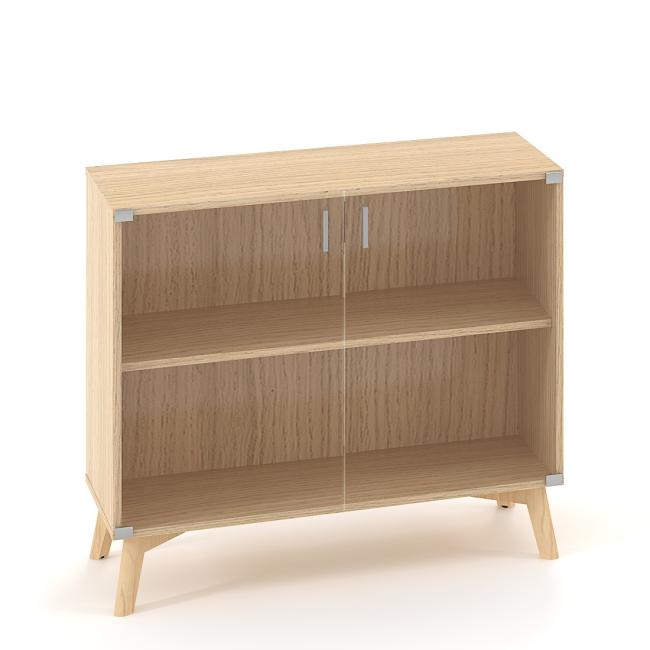 ALFA ROOT Regalschrank, Glas, 1 Ablage, 100 x 45,8 x 88,7 cm, Eiche