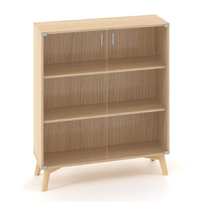 ALFA ROOT Regalschrank, Glas, 2 Ablagen, 100 x 45,8 x 121,5 cm, Eiche