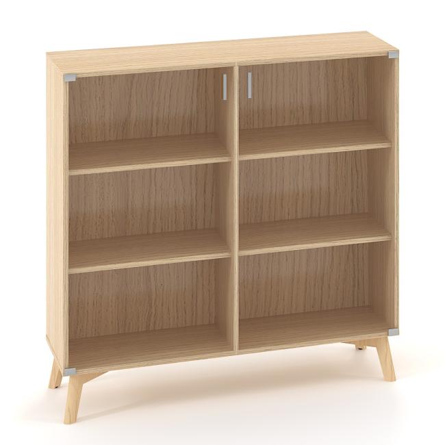 [IR100106] ALFA ROOT Regal mit Trennwand, Glas, 2 Ablagen, 120 x 45,8 x 121,5 cm, Eiche