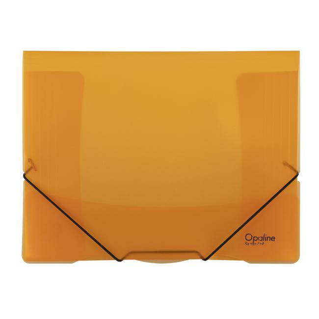 Kunststoffverpackung mit Gummiband, Karton PP Opalin, orange