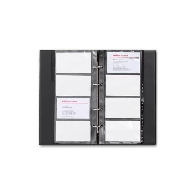 Tragbarer Visitenkartenhalter mit 4 Ringen für 80 Visitenkarten mit Register, aus schwarzem PP-Karton