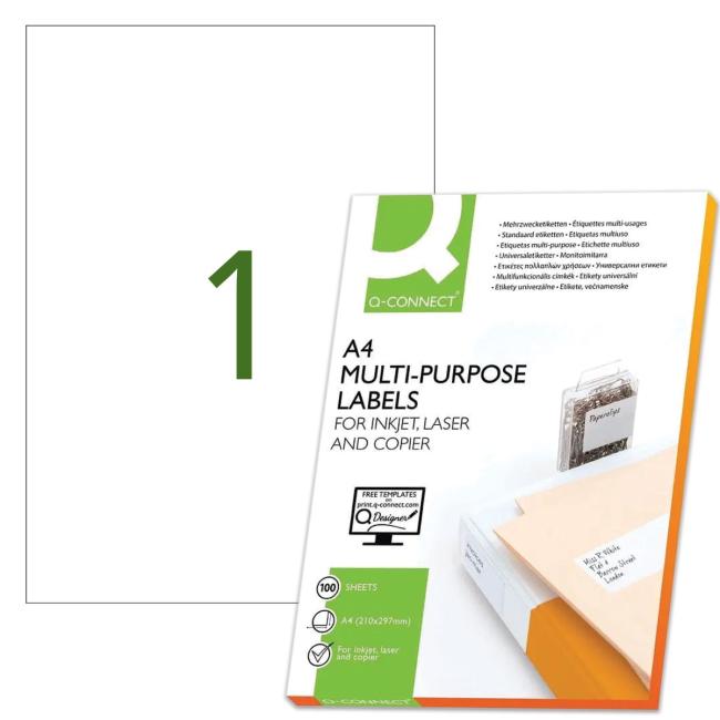 [QC010664] Universal-Etiketten 210 x 297 mm Q-CONNECT A4 100 Blatt