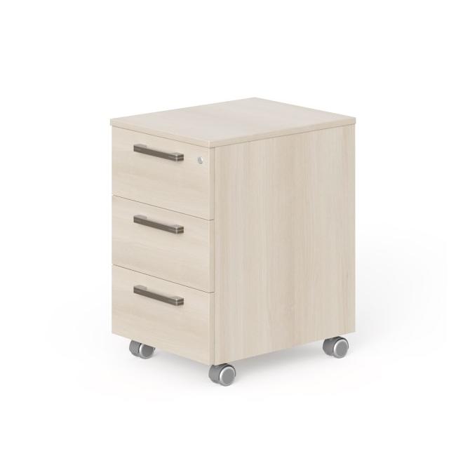 [LZ000600] Mobiler Aufbewahrungsbehälter mit 3 Schubladen, Lenza Wels, 40,8 x 63,3 x 50,4 cm, helles Akazienholz
