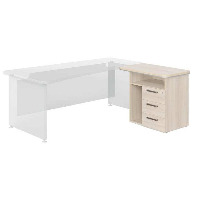 [LZ000720] Port Container P 3 Schubladen Lenza Wels, Nische für PC, 90x76,2x55cm, helles Akazienholz