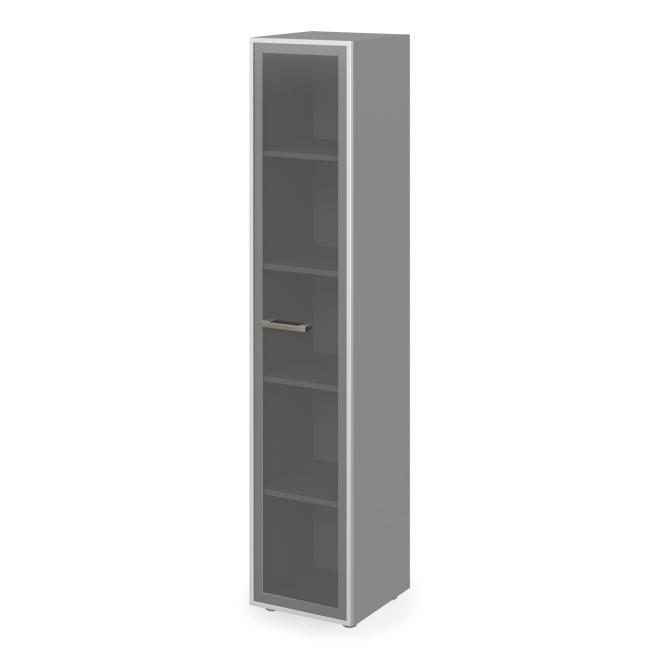 [LZ001000] Lenza Wels Regal, 4 Ablagen, Glas, 39,9 x 196,5 x 42,5 cm, Akazie/Grau