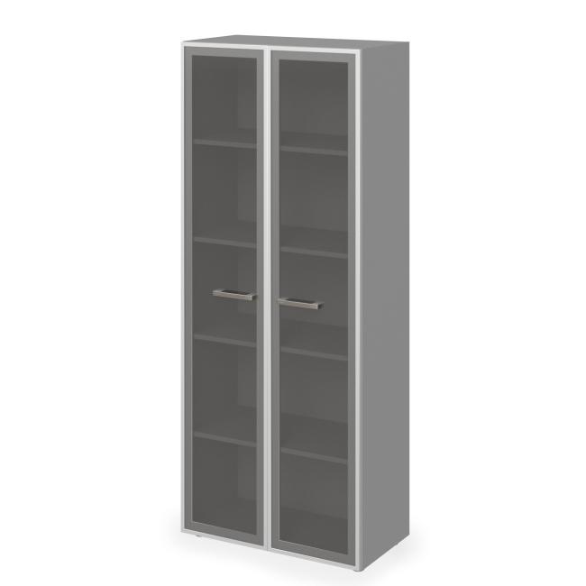 [LZ001010] Lenza Wels Regal, 79,8 x 196,5 x 42,5 cm, Glastüren, Akazie/Grau