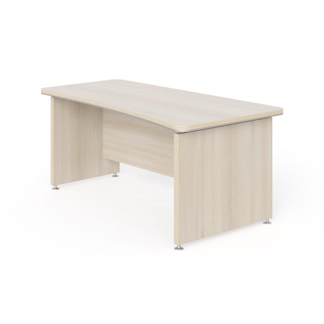 [LZ001320] Schreibtisch von Lenza Wels, nach links verjüngt, 180 x 76,2 x 94,8/78 cm, helles Akazienholz