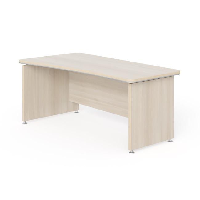 Schreibtisch von Lenza Wels, rechts schmaler, 180 x 76,2 x 94,8/78 cm, helles Akazienholz