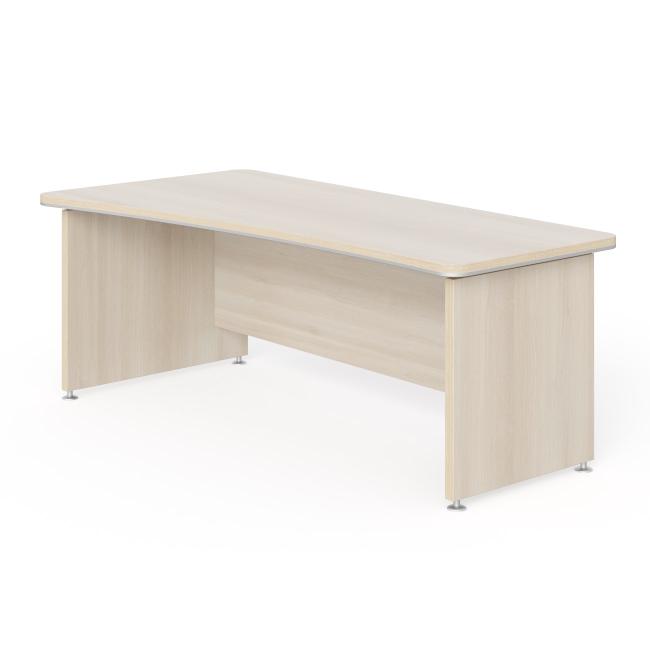 Schreibtisch von Lenza Wels, rechts schmaler, 200 x 76,2 x 100/78 cm, helles Akazienholz