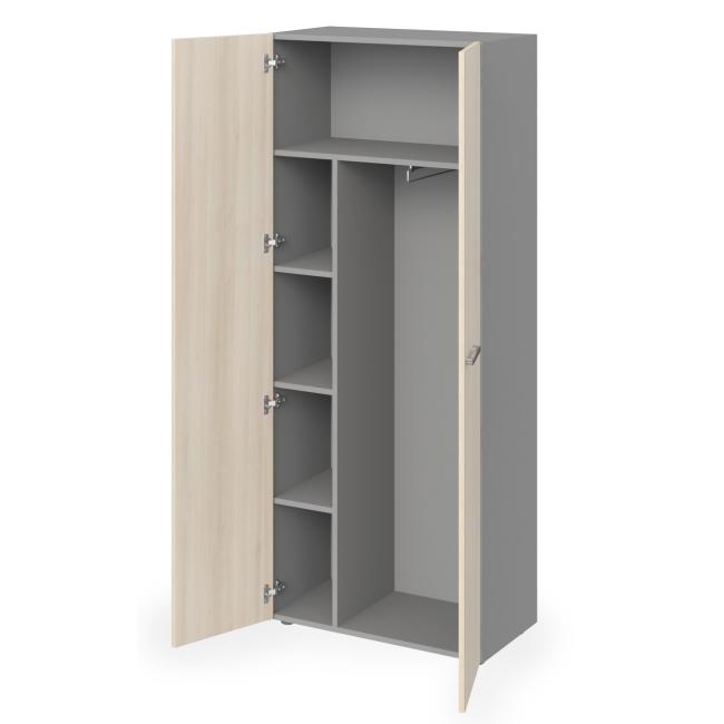 [LZ001910] Kleiderschrank Lenza Wels, mit ausziehbarer Kleiderstange und Regalböden, 79,8 x 196,5 x 42,2 cm, helles Akazienholz
