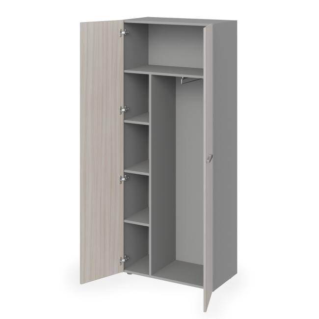 [LZ001911] Kleiderschrank Lenza Wels, mit ausziehbarer Kleiderstange und Regalböden, 79,8 x 196,5 x 42,2 cm, Treibholz