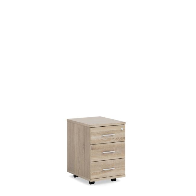 [LZ002344] Mobiler Container BASIC, 3 Schubladen mit Schloss, 41 x 61 x 50 cm, Sonoma-Eiche