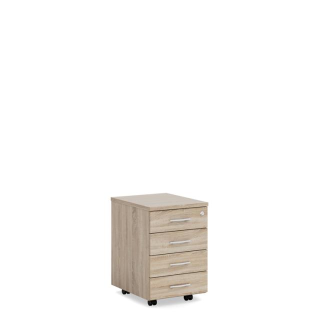 Mobiler Container BASIC, 4 Schubladen mit Schloss, 41 x 67 x 50 cm, Sonoma-Eiche