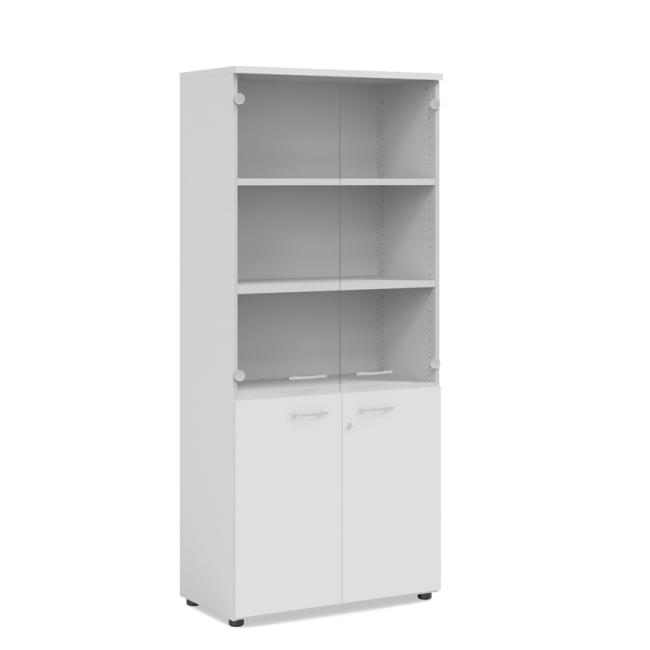 BASIC Regalsystem, kombiniert mit Glas, mit Schloss, 80 x 40 x 182,1 cm, weiß