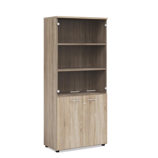 [LZ002874] Einfaches Regalsystem mit Glaseinsatz und Schloss, 80 x 40 x 182,1 cm, Sonoma-Eiche