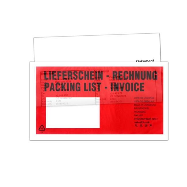 [XX800032] Umschlag für DL-Anleitungen, rot, linkes Fenster, selbstklebend