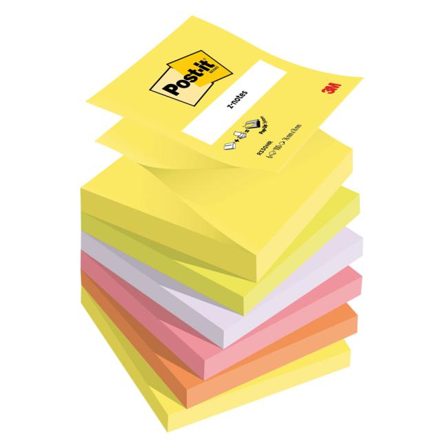 Post-it® selbstklebende Z-Haftnotizen, 76 x 76 mm, Neonfarben, 6 Packungen à 100 Blatt