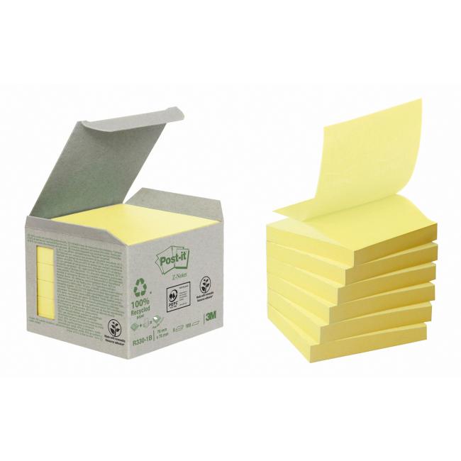 Selbstklebende Z-Notes Post-it® Haftnotizen aus Recyclingmaterial, 76 x 76 mm, gelb