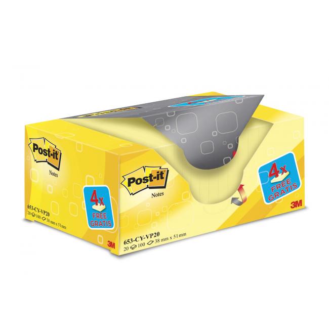Post-it® Haftnotiz 38x51 mm gelb 20x100 mm