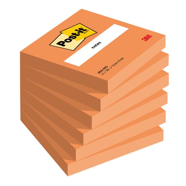 Post-it® Haftnotizen 76x76 mm, orange, 6 x 100 Blatt
