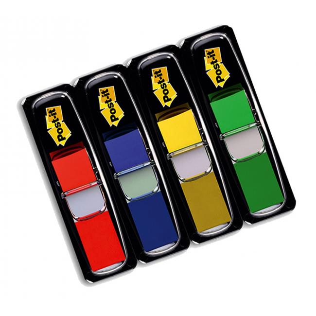 Post-it® Indexstreifen, schmal, klassische Farben, 12,5 x 43 mm, Vorteilspackung mit 4+2 Haftnotizen