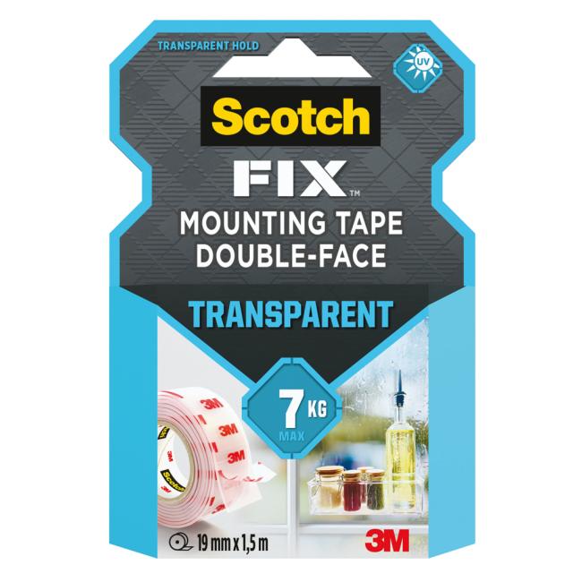 Innenmontageklebeband, 19 mm x 1,5 m, transparent