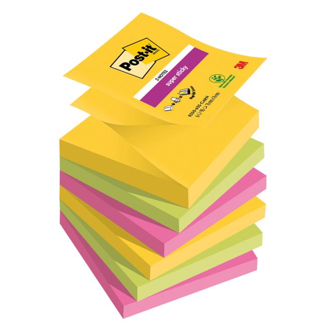 [MM147840] Selbstklebende Z-Notes Post-it Super Sticky CARNIVAL, Größe 76x76 mm, 6 Stück à 90 Notizen