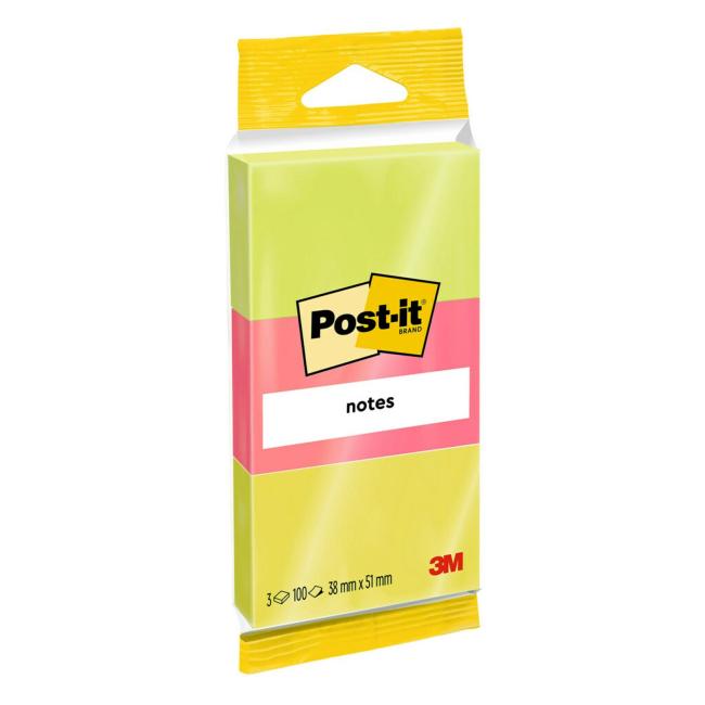 Selbstklebende Post-it® Haftnotizen, 51 x 38 mm, grün, rosa, gelb, 3 Blöcke à 100 Blatt