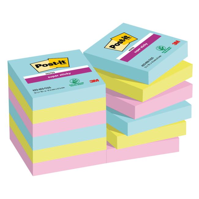 Post-it® Super Sticky COSMIC Haftnotizen, selbstklebend, 47,6 x 47,6 mm, 12 Stück auf 90 Blatt