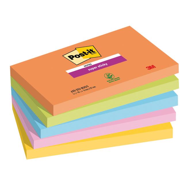 Post-it® Super Sticky BOOST Haftnotizen, selbstklebend, Größe 76 x 127 mm, 5 Blöcke à 90 Blatt