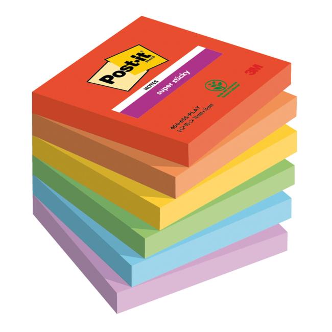 Post-it Super Sticky PLAYFUL selbstklebende Haftnotizen, Größe 76x76 mm, 6 Notizzettel mit je 90 Notizen