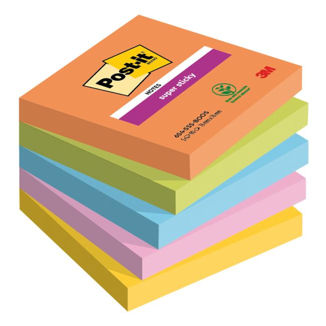 Post-it® Super Sticky BOOST Haftnotizen, selbstklebend, Größe 76 x 76 mm, 5 Blöcke à 90 Blatt