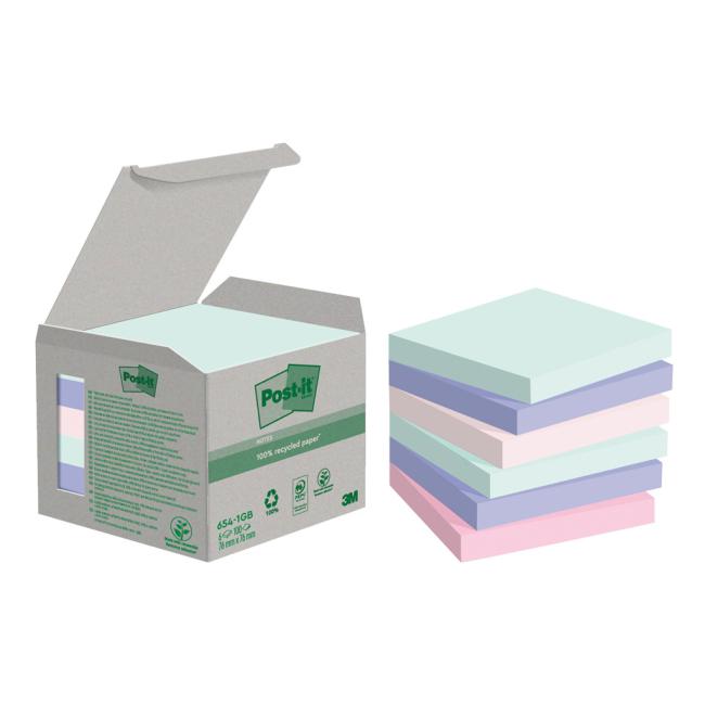 Post-it® Super Sticky NATURE selbstklebende Notizblöcke, Pastellfarben, Größe 76 x 76 mm, 6 Blöcke à 100 Blatt