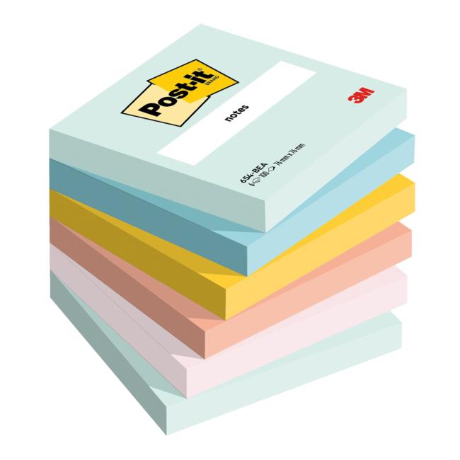 Post-it BEACHSIDE Haftnotizen, selbstklebend, Größe 76 x 76 mm, 6 Stück à 100 Stück