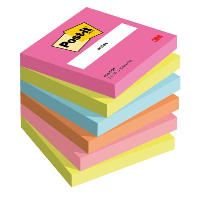 Post-it® Super Sticky Poptimistic Haftnotizen 76 x 76 mm, 6 Blöcke à 100 Stück