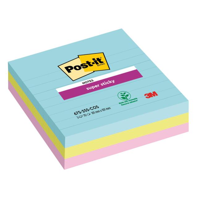 Post-it® Super Sticky COSMIC Haftnotizen, selbstklebend, Größe 101 x 101 mm, 3 Stück à 70 Notizen