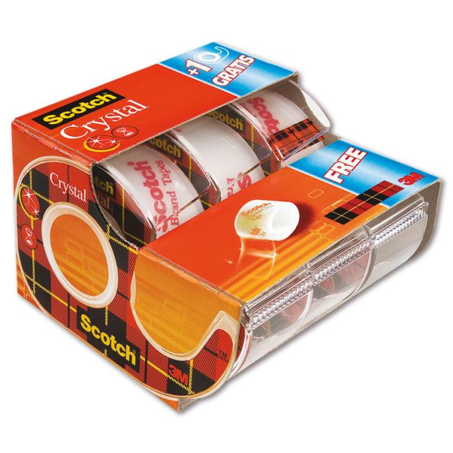 Scotch Kristallklares Klebeband, 19 mm × 7,5 m, 2 + 1 Rolle, im kostenlosen Abroller